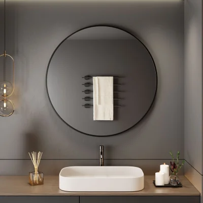 The Range Neo Black Round Metal Frame Wall Mirror - 60cm - Black / 40cm