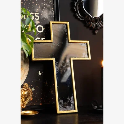Rockett St George Antique-Style Gold Cross Wall Mirror