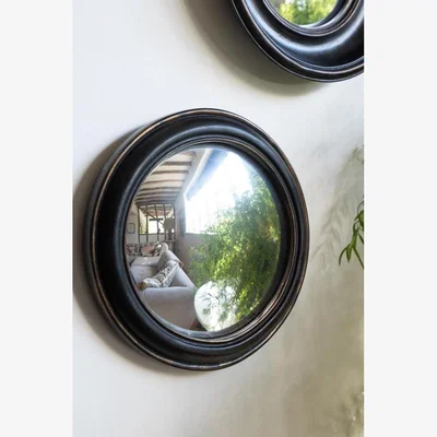 Rockett St George Antique Black Round Framed Medium Convex Mirror