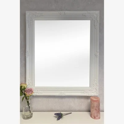 The Range Downton Interiors Antique Style White Wood Frame Wall Mirror - White