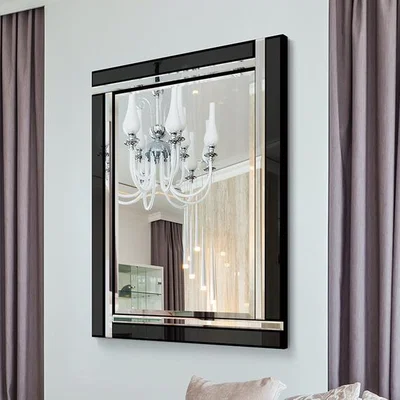 The Range MirrorOutlet Aston Black Double Bevelled All Glass Mirror 70 x 100cm - Black