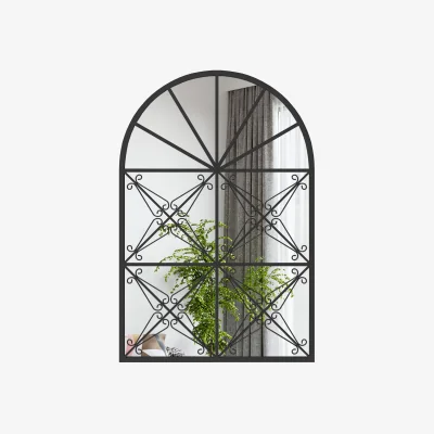 The Range Arched Window Pane Mirror - Black