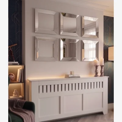 The Range 6x Silver Bevelled Edges 3D Wall Plastic Mirror Square Frame 39.5 X 39.5 X 3 CM - Silvery