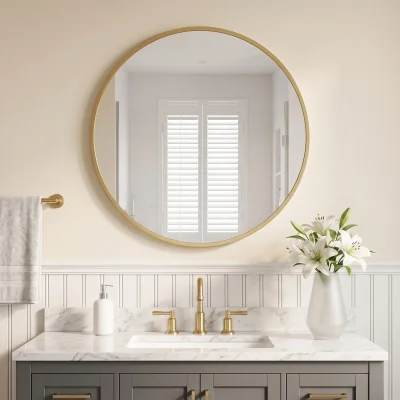 The Range HOMCOM Wall Mirror for Living Room 61 cm Circle Bathroom Mirror - Gold Tone