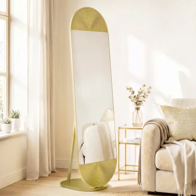 The Range HOMCOM Wavy Full Length Mirror with Metal Frame and Base - Gold Tone