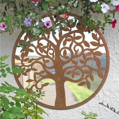The Range MirrorOutlet Tree Design Round Garden Mirror 60 x 60 CM - Brown