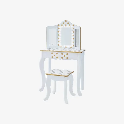 The Range Kids Polka Dot Prints Gisele Play Vanity Set with LED Mirror Light - White