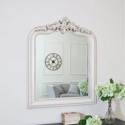 The Range Ornate Arched Antiqued Ivory Wall Mirror 100 cm x 80cm - Ivory
