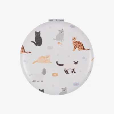 The Range Wags  Whiskers Cat Compact Mirror - Cute Travel  Makeup Mirror for Cat Lovers - Cream