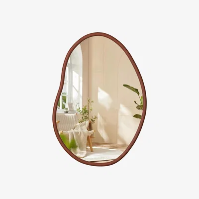 The Range Small Irregular Wooden Vanity Wall Mirror for Bedroom Living Room - Natural Brown