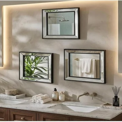 The Range Set Of 3 Square Beaded Mirror - Black