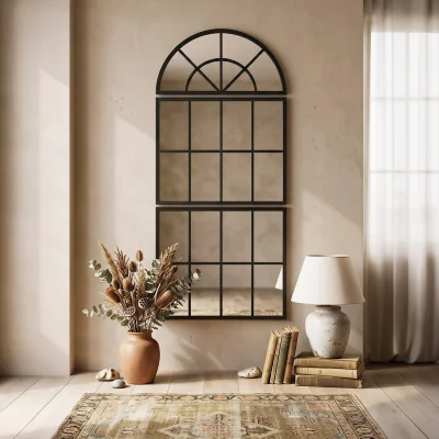 The Range HOMCOM Large Arched Wall Mirror with 3-Piece and Tempered Glass - Black