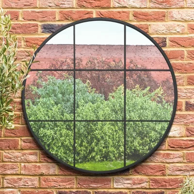 The Range Circulus Metal Frame Round Garden Mirror - Black / 100cm