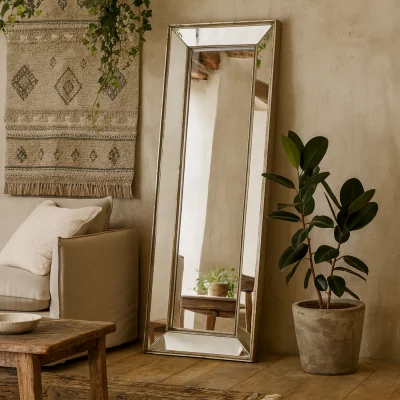 The Range Antiqued Tall Rectangular Beaded Edge Mirror - Bronze