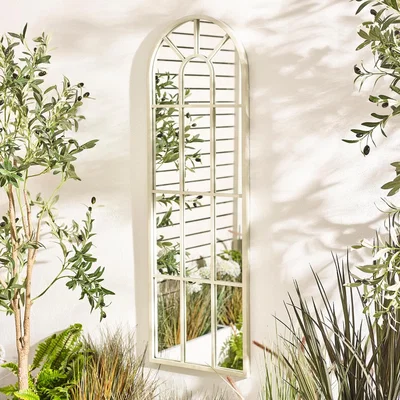 The Range Harris Large Arched Window 120x40cm Garden Mirror - Cream