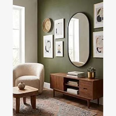 The Range Large Oval Wall Mounted Mirror 50x30x2.5Cm - Blacky