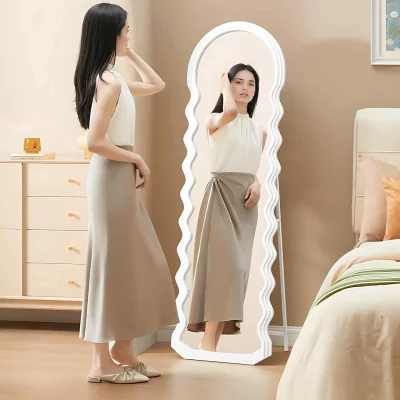 The Range Wavy Full Length Standing Mirror, White - Cloud White