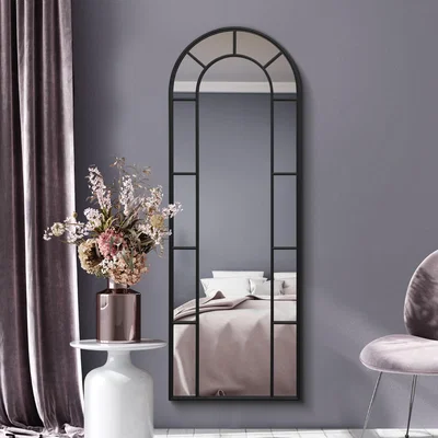 The Range Arcus Window Metal Framed Arched Leaner Wall Mirror - Black / 170cm