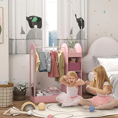 The Range AIYAPLAY Kids Cloth Rail with Storage Shelf, Boxes, Mirror - Pink