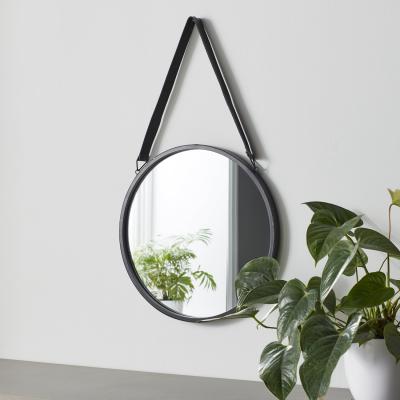 The Range Round Mirror with Leather Strap - Black