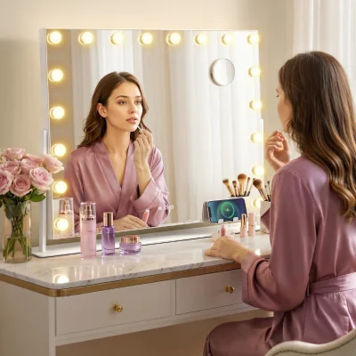 The Range Vanity Makeup Mirror with Lights, Charging Ports, 18 LED Bulbs - White