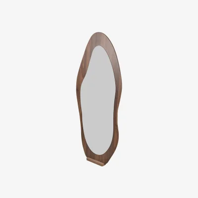 The Range Full Length Mirror with Wooden Frame and Stable Base - Walnut Colour