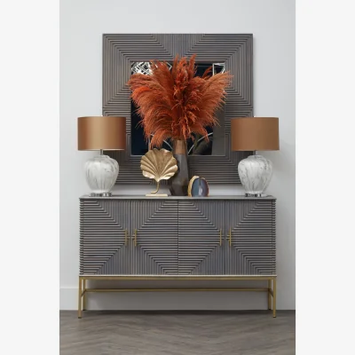 The Range Plume Antique White Small Acanthus Leaf Wall Mirror - Grey