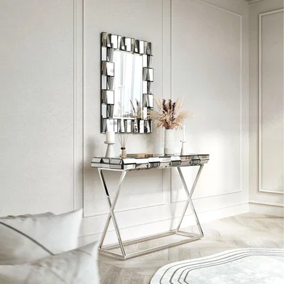 The Range Knightsbridge Rectangle Mirror and Console  - Grey Silver