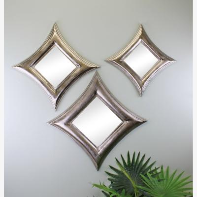 The Range Set Of 3 Silver Metal, Square Mirrors - Gold
