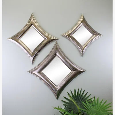 The Range Set Of 3 Silver Metal, Square Mirrors - Gold