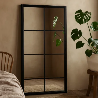 The Range Leaning Window Pane Mirror Wood Frame - Black