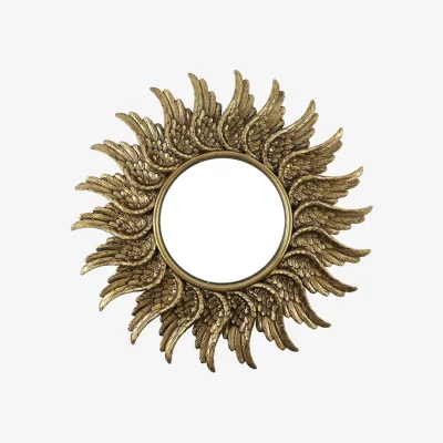 The Range 47cm Round Antique Gold Angel Wing Mirror - Elegant Wall Decor - Gold