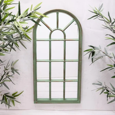 The Range Green Verdigris Arched Window Style Wall Mirror Home / Garden - Green