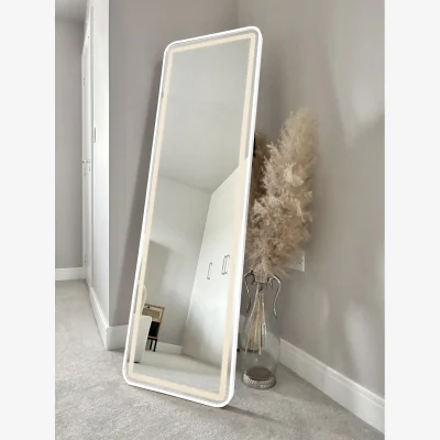 The Range White Tall LED Metal Frame Mirror Wall & Floor Standing - 145 x 45cm - White