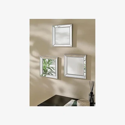 The Range Set Of 3 Square Beaded Mirror - Silver