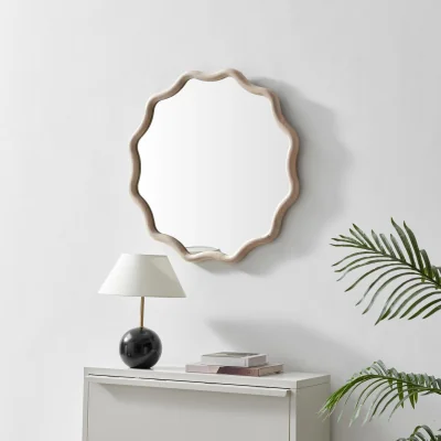 The Range Damaris Wood Medium 70x70cm Wavy Round Wall Mirror - Wood