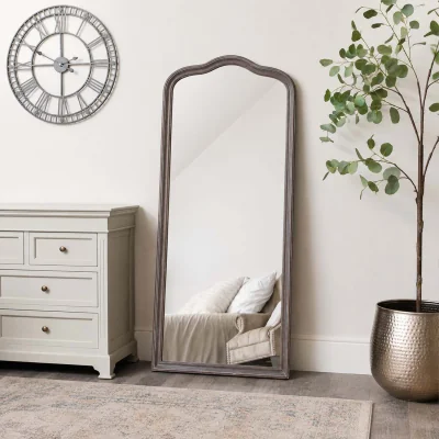 The Range Large Arched Wooden Framed Leaner Mirror - Washed Wood