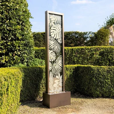 The Range Lamego Bamboo Leaf Design Mirrored Water Feature With LEDs - Brown