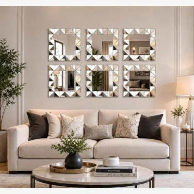 The Range Pack of 6 Square 3D Art Deco Wall Mounted Mirrors