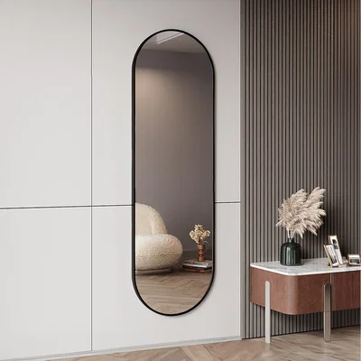 The Range Wall Mounted Oval Full Length Mirror - Black / 40cm W x 150cm H x 2.8cm D