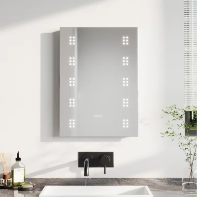 The Range LED Wall Mirror with Clock - White