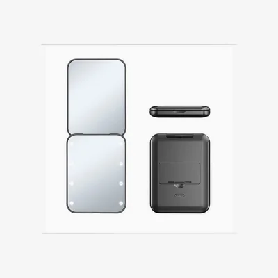 The Range LED Lighted Makeup Mirror 3X Magnification Compact Folding - Black