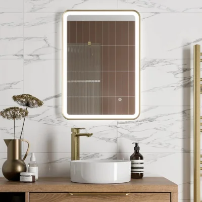 The Range Rectangular LED Mirror with Demister - Brushed Brass