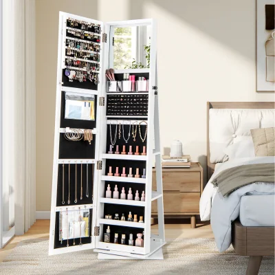 The Range Standing Jewelry Organizer with Full Length Mirror - White