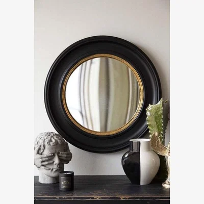 Rockett St George Black Convex Mirror With Aged Gold Detail