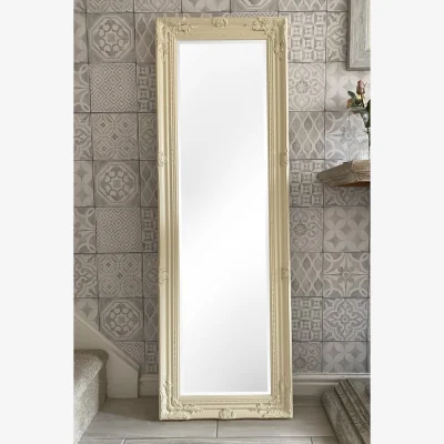 The Range Antique Style Cream Tall Ornate Dressing Wall Mirror with Bevelled Glass - Neutral