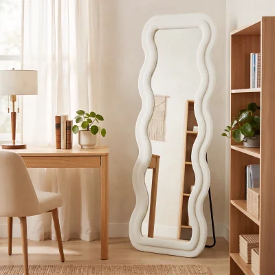 The Range HOMCOM Full Length Mirror 160 x 60 cm Velvet Wall Standing Mirror - Cream