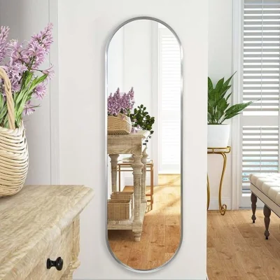 The Range Oval Pill Shape Aluminium Frame Wall Mirror 101x31x2.5Cm - Silvery