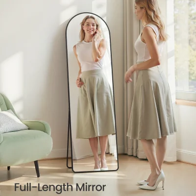 The Range Full Length Mirror,  Full Body Floor Mirror with Stand, Ink Black - Black