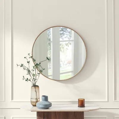 The Range Inga Oak Wood Medium Round 80cm Wall Mirror - Oak